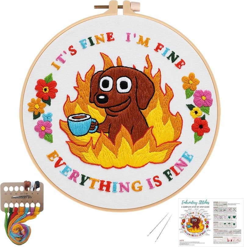 Nuberlic Cute Dog Embroidery Kits for Beginner Adults Cross Stitch Kit with Funny Animal Pattern Include Cloth Hoops Threads Needles - Image 1